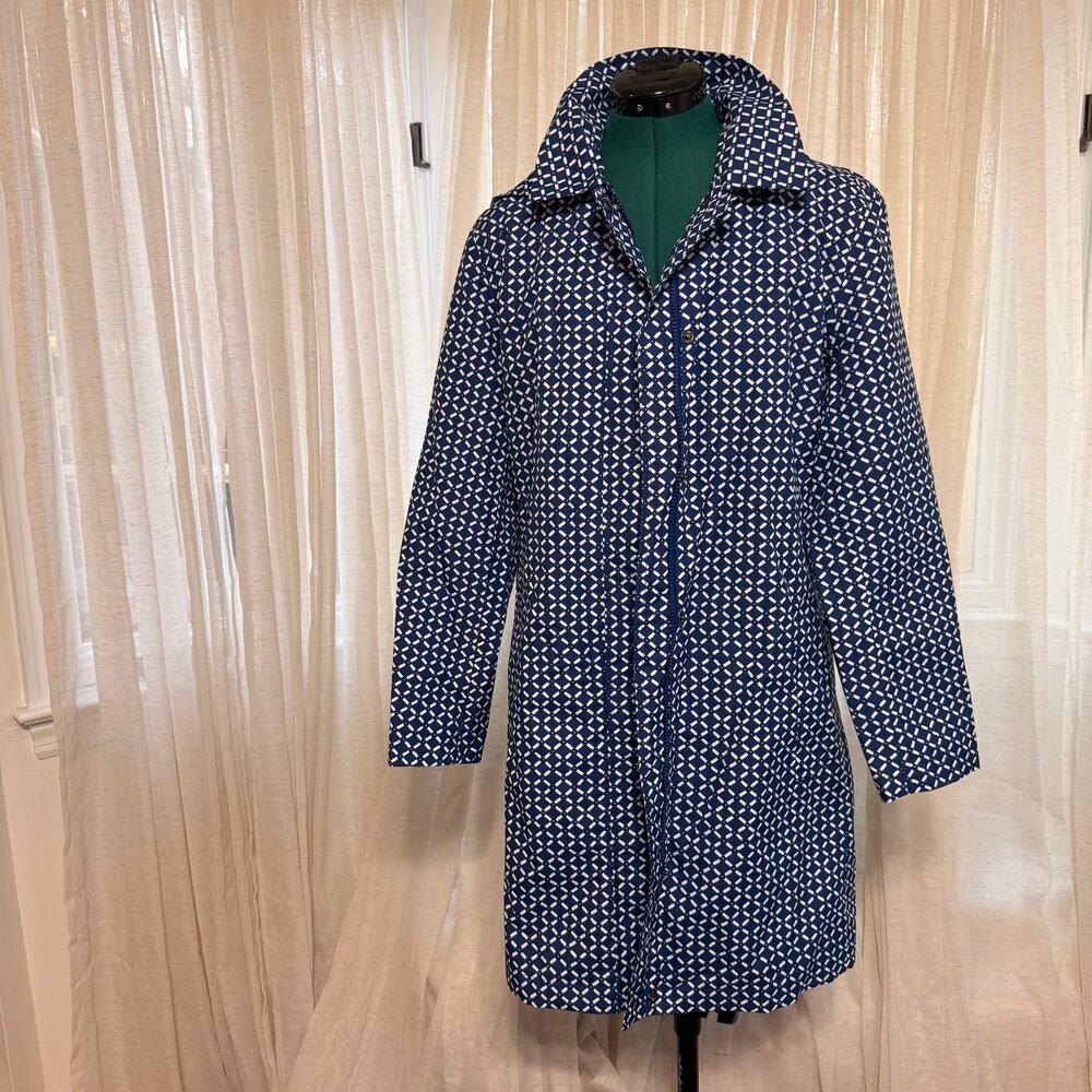 Lands' End Blue Patterned Mid-Length Jacket | Sz … - image 2